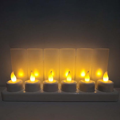 YASENN Rechargeable Candles Warm White led TeaLights Candles 12pcs Flame Effect Program Flickering Plastic Flameless Candles for Bar Dinner Decorations