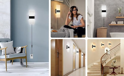 GOODATE Plug in Wall Sconce with Stepless Adjustable 3000K-6500K Colors and 10%-100% Brightness, 12W Acrylic LED Wall Light with Remote, Hardwire or Plug-in (1 Pack, Black)