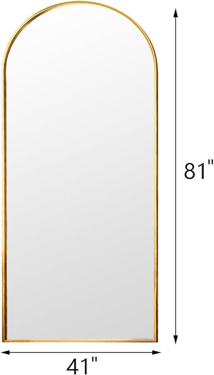 Rowjut Floor Full Length Mirror, Arched Mirrors Full Length 81"x41" Freestanding Large/with Aluminum Frame & Wall Mounted & Hanging or Leaning & Full Body Mirror for Bedroom, (Gold)