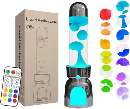 Lighthouse Liquid Motion Lamp, Decorative Night Light with Green Wax, 13-Color Changing, Safe Flameless Mood Lighting for Gift and Home Decor- Silver Plated