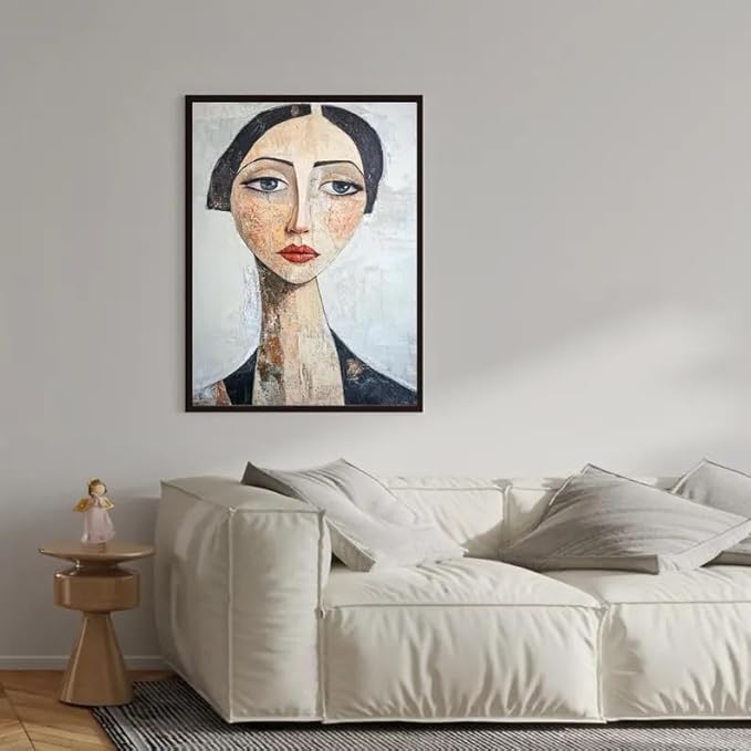ZHBJSM Modern Art Portrait Wall Art Vintage Textured Elegant Abstract Earthy Tone Distressed Texture Home Living Room Bedroom Sophisticated Artistic Interior Decor Statement Piece 16x24 Inch Unframed