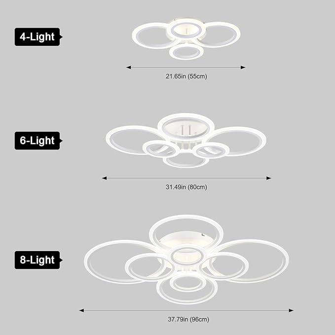Modern LED Flush Mount Ceiling Light, 4 Rings White Close to Ceiling Light Fixtures, Kitchen Lighting Fixture Ceiling Lamp for Bedroom, Living Room, Laundry Room, 4000K Not Dimmable