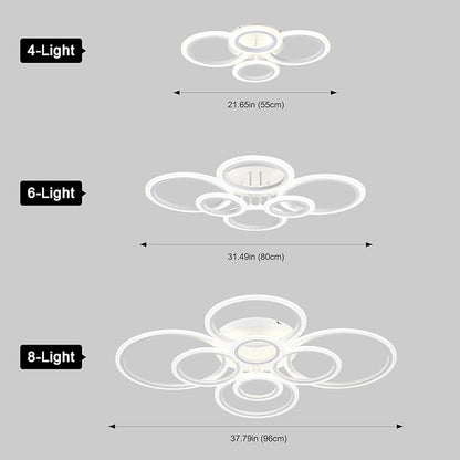Modern LED Flush Mount Ceiling Light, 6 Rings White Close to Ceiling Light Fixtures, Living Room Lighting Fixture Ceiling Lamp for Kitchen, Bedroom, Laundry Room, 4000K Not Dimmable
