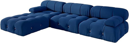 104'' Modular Sectional Couch, L-Shaped Velvet Bubble Couch with Reversible Chaise Ottoman, Modern Cloud Sectional Couches for Living Room, Apartment (3 Seats, 1 Ottoman, Blue)