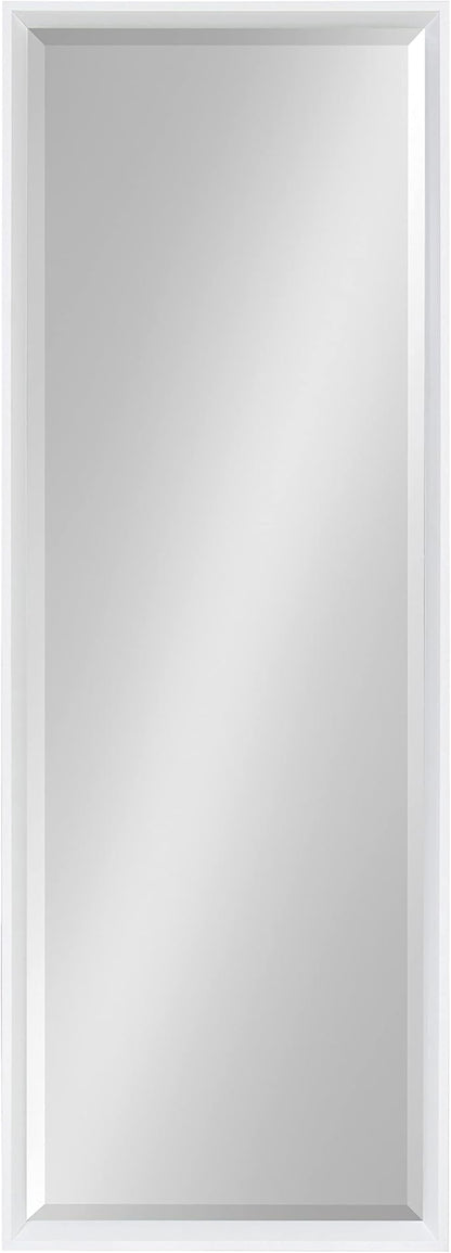 Kate and Laurel Calter Modern Framed Full Length Wall Mirror, 17.5 x 49.5, White, Decorative Rectangular Wall Mounted Full Body Beveled Mirror for Glam Wall Decor