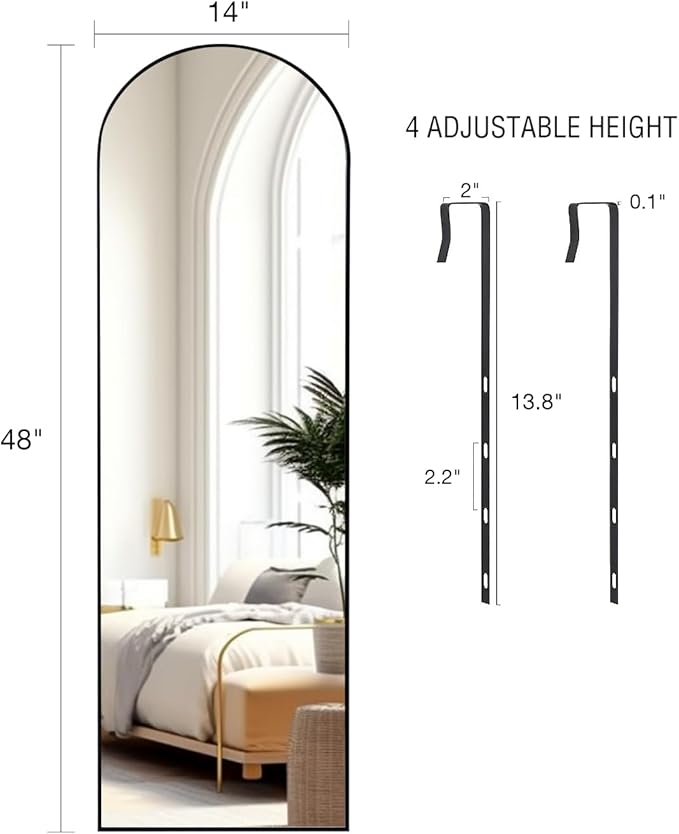 ITSRG Full Length Mirror Door Hanging, Over The Door Mirror Full Length, 48"x14" Bathroom Door Mirror, Long Mirror for Bedroom Living Room Locker Room (Black)