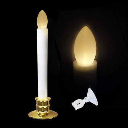 6 Pack Flameless Taper Candles with Remote/Timer & Suction Cup, Battery Operated Flickering LED Window Candles, Vintage Christmas Electric Fake Candlesticks, Golden Holder