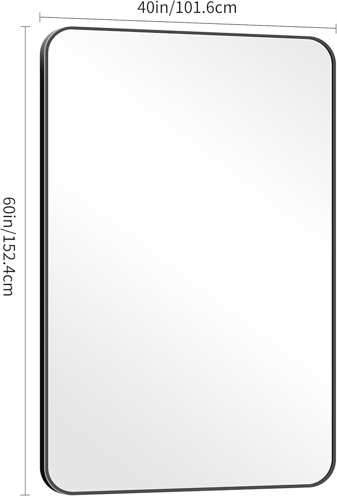 DESBING 60" x 40"Bathroom Mirror, Matte Black Wall Mirror with Metal Frame, Decorative Rectangular Vanity Mirror for Bedroom Bathroom Living Room Entryway (Horizontal/Vertical)