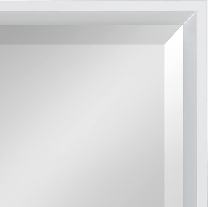 Kate and Laurel Calter Modern Framed Full Length Wall Mirror, 17.5 x 49.5, White, Decorative Rectangular Wall Mounted Full Body Beveled Mirror for Glam Wall Decor