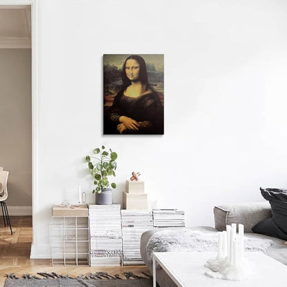 Funny Bathroom Wall Art Framed Painting Mona Lisa Parody Holding Nose Clothespin Stinky Humor Canvas Poster Vintage Artwork Joke Decor for Toilet Game Room 16x24 Inches