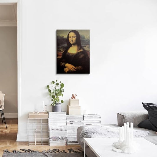 Funny Mona Lisa Canvas Wall Art Holding Her Nose with Clothespin Novelty Bathroom Wall Decor Framed Print Parody Stinky Joke Poster Artwork for Toilet Powder Room 12x16 Inches