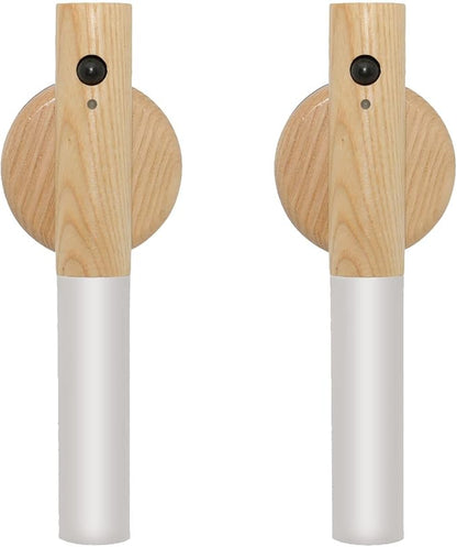 Motion Sensor Wall Sconces, Smart Portable Sensor Night Light Wood USB Rechargeable Magnetic Night Light (White Ash Wood 2PCS)