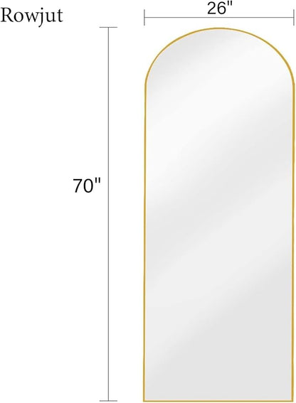 Rowjut Full Length Mirror Arched Floor Length Mirrors, 71"x26" Large Full Body & with Stand&Arch Wall Mounted &Standing Mirror for Bedroom Living Room, Aluminum Frame, Gold