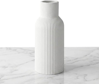 White Tall Ceramic Vase, Modern Matte Vertical Ribbed, Nordic Minimalist for Pampas, Dried & Fresh Flowers, Home Decor for Living Room, Coffee Table, Bookshelf, Entryway, Farmhouse