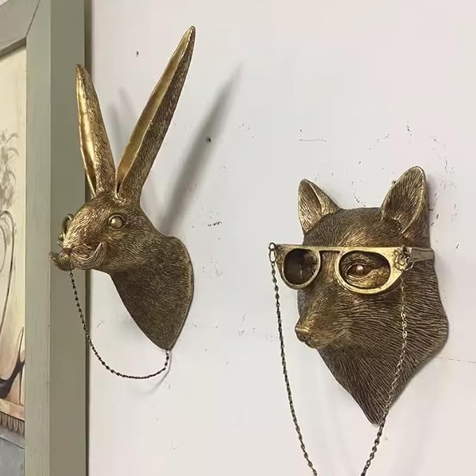Animal Heads Wall Decor, Deer Head Wall Mount, Resin Animal Sculptures Head Wall Hanging Decoration for Family Living Room Bedroom Bathroom Kitchen Gift (Fox)