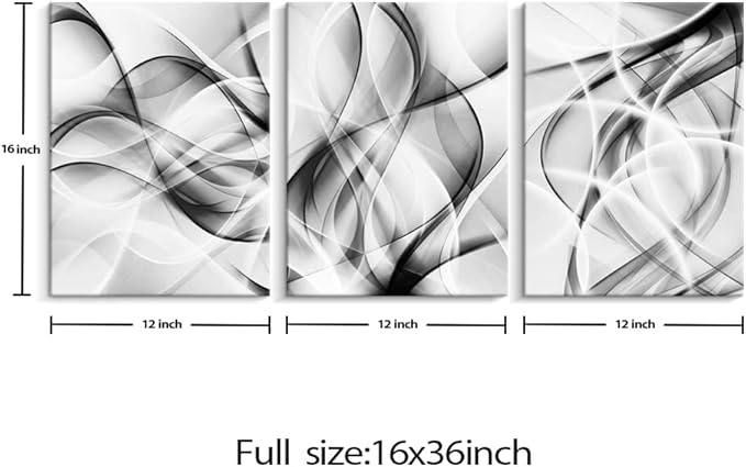 Creoate Black and White Grey Wall Art for Bedroom, 3 Panels Abstract Lines Art Canvas Print Artwork Set Modern Home Decoration for Bathroom Living Room, 12x16 Inches