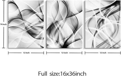 Creoate Black and White Grey Wall Art for Bedroom, 3 Panels Abstract Lines Art Canvas Print Artwork Set Modern Home Decoration for Bathroom Living Room, 12x16 Inches
