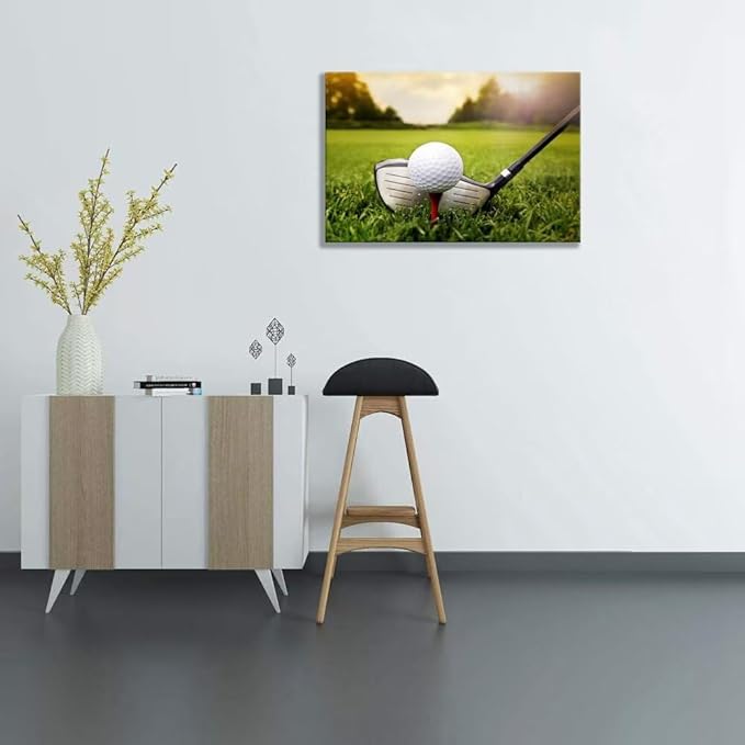 Golf Canvas Wall Art for Gym Room Golf Posters Golf Course Wall Decor for Living Room Bedroom Home Decorations Wall Decor Framed Artwork Ready to Hang(18''H x 24''W)