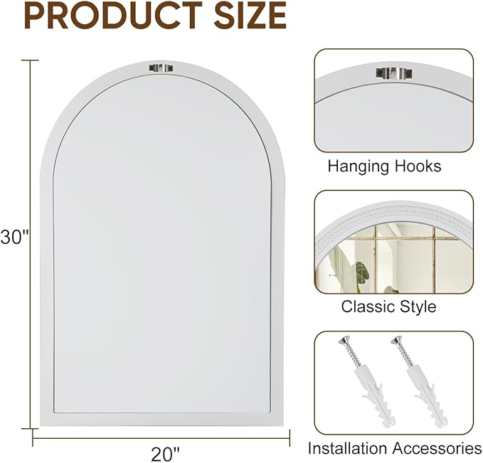 Arched Vanity Mirror for Wall, 30"x20" Nautical Theme Boho Rustic Farmhouse Mirror with Wooden Frame, Decorative Rope Mirror for Bathroom, Living Room, Entryway, or Bedroom