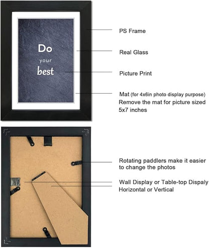 5x7 Black Picture Frame Set of 3 for Pictures 4x6 with Mat or 5x7 Without Mat, Wall or Tabletop Gallery Photo Frames with Real Glass