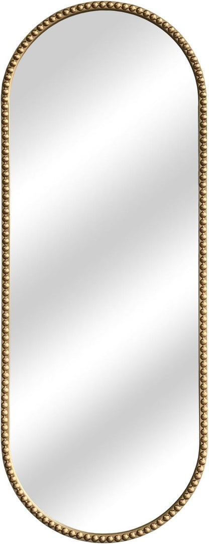 Antique Gold Full Length Mirror Vintage Oval Full Body Mirror Hanging Dressing Beaded Wall Mounted Mirror Decorative Wall Mirrors for Entryway Bedroom 53"X20"