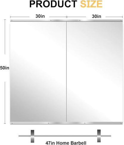 Home Gym Mirror for Wall, 54x30x2PCS, Full Length Workout Mirror, Large Frameless Tempered Glass Full Body Mirrors for Home Gym Yoga Fitness Garage Dance Studio, Black Color