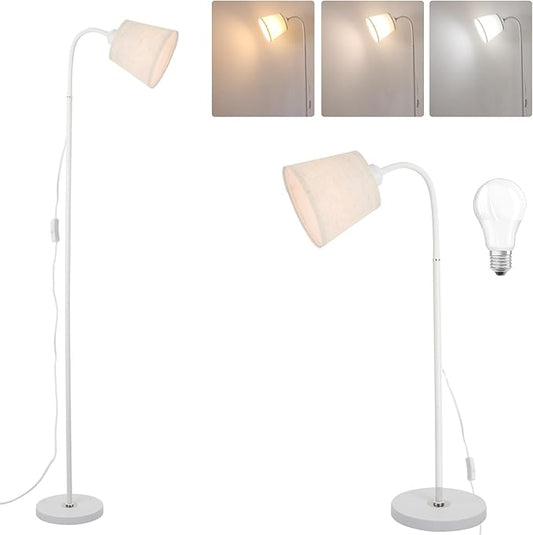 Floor Lamp, Industrial Metal Floor Lamps for Living Room with Adjustable Bendable 2 in 1 Reading Table Lamps for Living Room Bedroom Office (W+ Linen Shade)