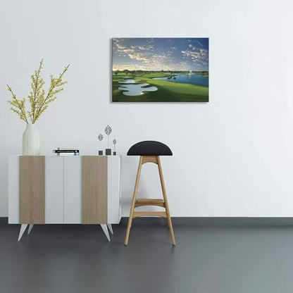 Blue Monster Golf Course Canvas Wall Art for Living Room Bedroom Bathroom Home Decorations Paintings Golf Course Picture Poster Framed Artwork Ready to Hang(18''H x 24''W)