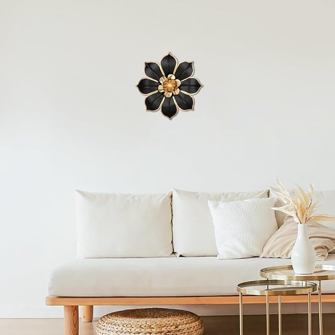 10" Metal Flowers Wall Decor, Black & Gold 3D Floral Metal Wall Art Decor for Inoor & Outdoor Use, Vintage & Modern Walls Arts for Bathroom, Living Room, Bedroom, Office, Garden, Patio, Porch, 1 Piece