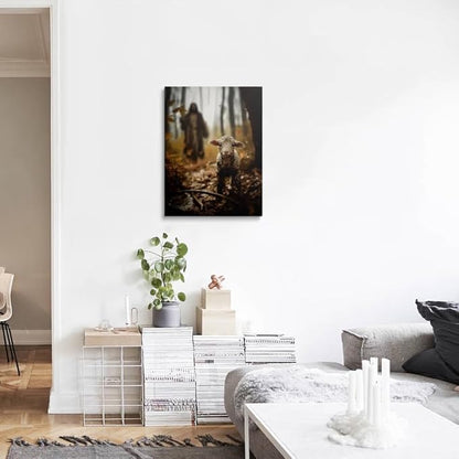 Religious wall decor for prayer room Christian wall art for Christmas decorations indoor Jesus and Lamb canvas wall prints Jesus Running After Lost Lamb Picture for home decor Baptism gifts for boys-girl serenity prayer wall art for catholic Women chri...