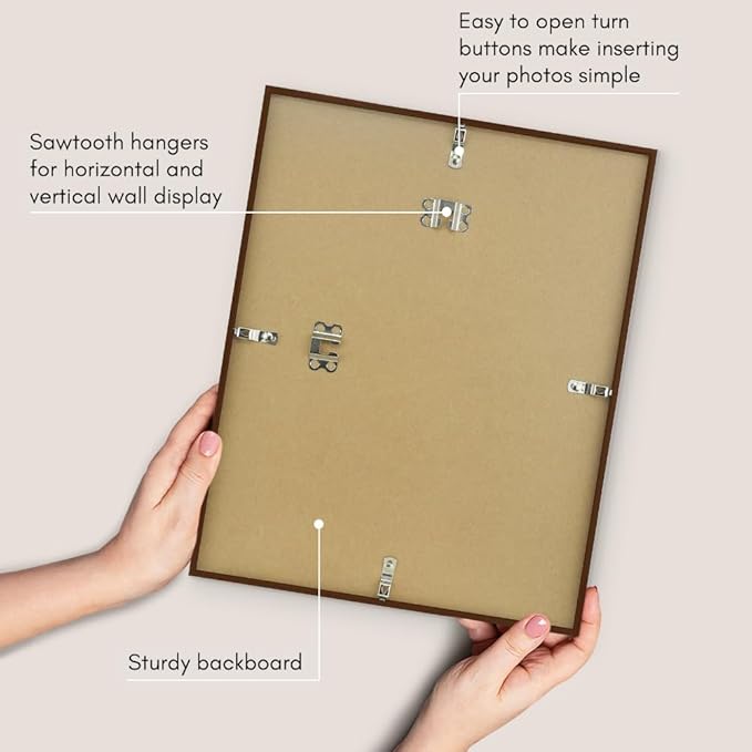 Americanflat 11x14 Picture Frame with Shatter-Resistant Glass - Use as 8x10 Frame with Mat or Display 11x14 Photo Without Mat - Streamline Collection - Thin Border Picture Frames for Wall - Mahogany