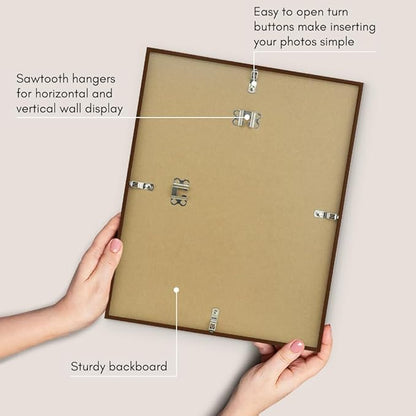 Americanflat 11x14 Picture Frame with Shatter-Resistant Glass - Use as 8x10 Frame with Mat or Display 11x14 Photo Without Mat - Streamline Collection - Thin Border Picture Frames for Wall - Mahogany