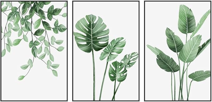 MPLONG 3 Piece Green Plants Poster Canvas Frame Wall Art Suitable for Room Decor Aesthetic Living Room Bedroom Bathroom Office and Other Wall Decor, Size: 24" x 32" X 3 Pieces