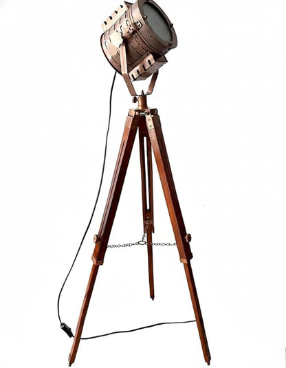 45" Hollywood Vintage Industrial Nautical Mid Century Modern Spotlight Floor Lamp with Tripod Stand - Nautical Searchlight for Office, Cinema, Living Room, and Studio Décor - Adjustable & Stylish