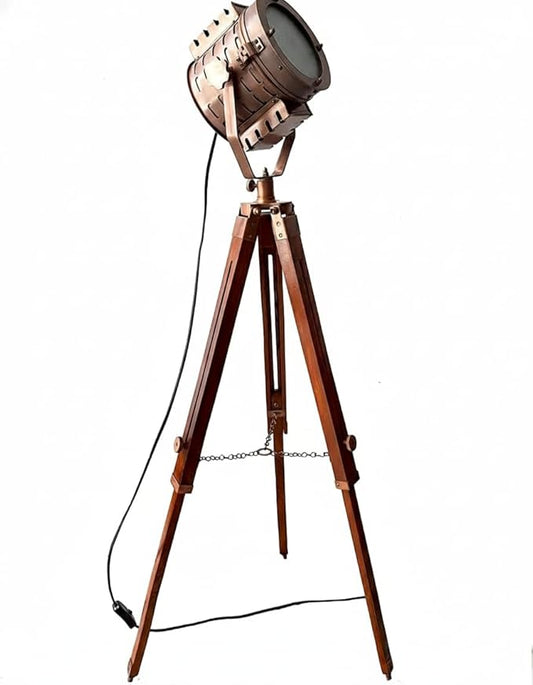 45" Hollywood Vintage Industrial Nautical Mid Century Modern Spotlight Floor Lamp with Tripod Stand - Nautical Searchlight for Office, Cinema, Living Room, and Studio Décor - Adjustable & Stylish