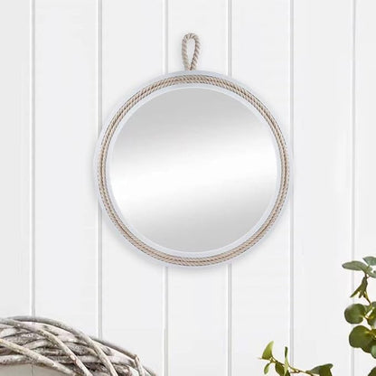 Small Decorative Mirror 11.4'' Round Hanging Mirror for Wall Nautical Rope Mirror for Bathroom Office Living Room All Occasions, White Accent 2