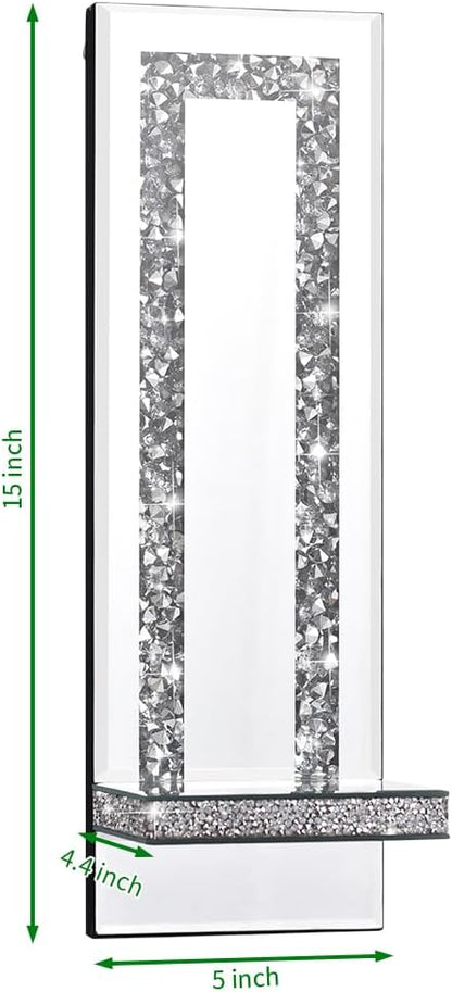 Aeveco Crystal Crush Diamond Mirrored Candle Sconces, Silver Wall Candle Holder Set of 2, Wall Decorations for Living Room，Dining Room (Rectangle Stripe (Style 4))