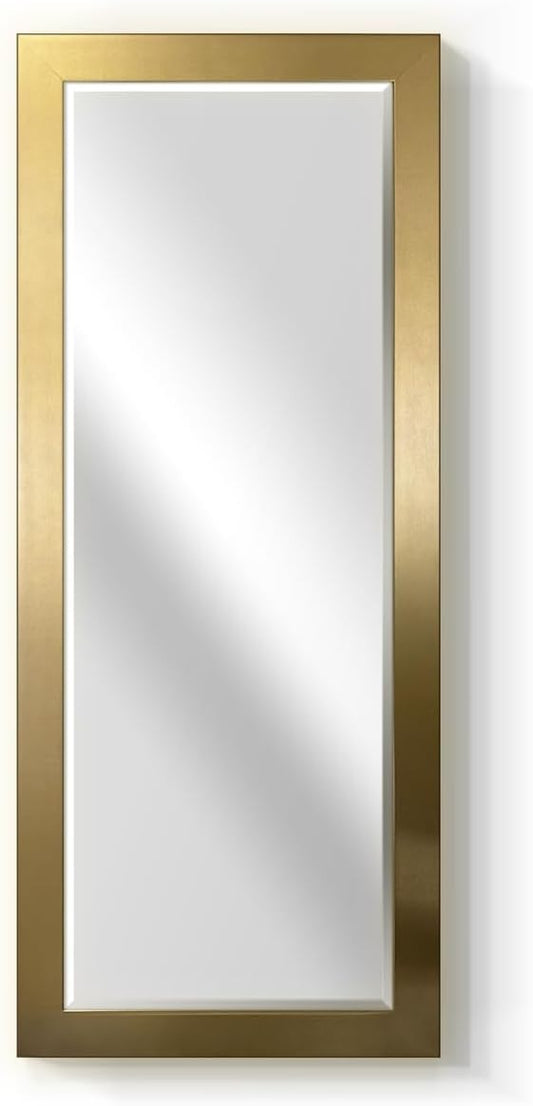 Renditions Gallery Full Length Mirror Shiny Gold Wood Frame Full Body Wall Mounted Apartment Large Vanity Standing Mirror for Bedroom Living Room Bathroom - 61"x25" LT07