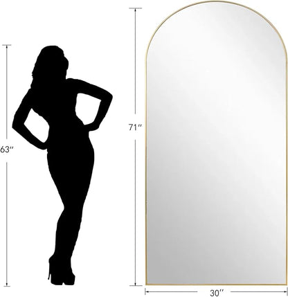 Dewfig Arched Full Length Mirror, 71"*30" Large Floor Mirrors, Full Body Mirror for Leaning or Hanging, Standing Mirrors for Bedroom, Living Room,Dressing Room, Aluminum Alloy Frame, Gold