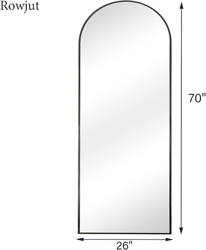 Rowjut Full Length Mirror Arched Floor Length Mirrors, 71"x26" Large Full Body & with Stand & Arch Wall Mounted & Standing Mirror for Bedroom Living Room, Aluminum Frame, Black