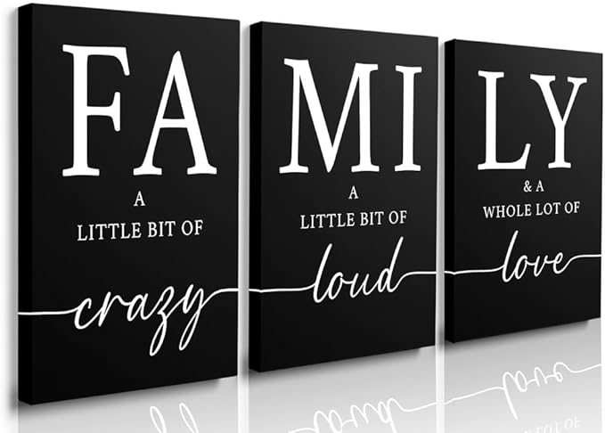 GUBIYU Black Home Wall Art for Living Room Family Sign Prints Canvas Painting Dining Room Pictures Walls Decor Artworks for Walls Rustic Large Home Family Entryway Kitchen Wall Art Set of 3 24"X36"