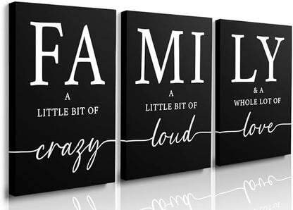 GUBIYU Black Home Wall Art for Living Room Family Sign Prints Canvas Painting Dining Room Pictures Walls Decor Artworks for Walls Rustic Large Home Family Entryway Kitchen Wall Art Set of 3 24"X36"