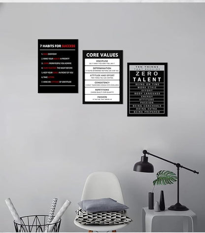 Inspirational Canvas Wall Art 3 Pieces Core Values Poster Motivational Ten Things That Require Zero Talent Canvas Artwork Picture Print Framed for Home Office Living Room Gym Wall Decor [36''Wx 16''H]