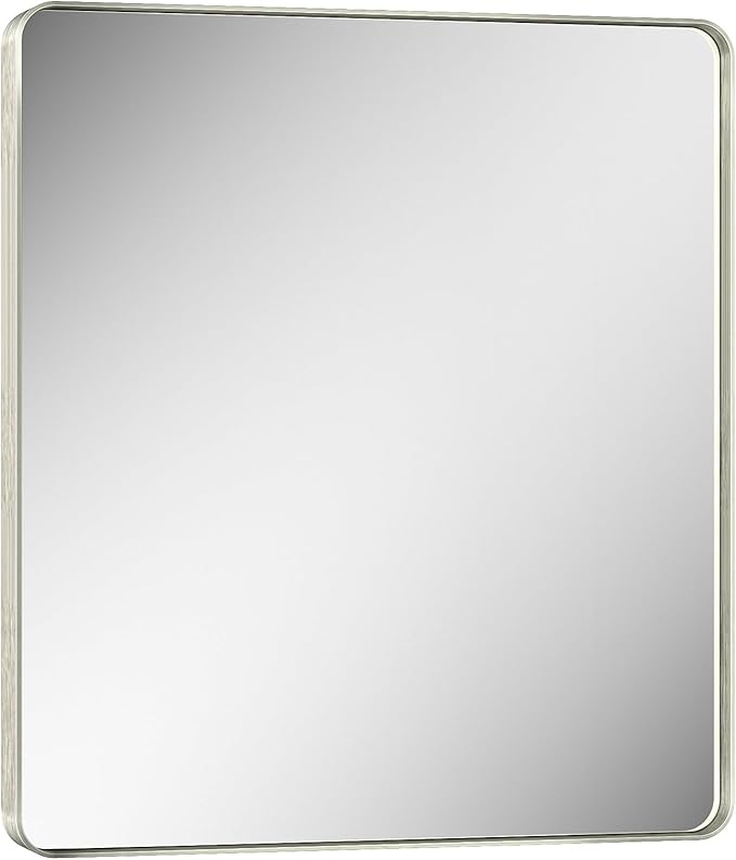 Keonjinn 32 x 36 Inch Brushed Nickel Bathroom Mirrors for Over Sink, Rounded Rectangle Silver Bathroom Vanity Mirror, Farmhouse Mirror for Wall, HD Tempered Glass, Anti-Rust Aluminum Alloy Mirror