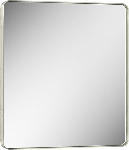 Keonjinn 32 x 36 Inch Brushed Nickel Bathroom Mirrors for Over Sink, Rounded Rectangle Silver Bathroom Vanity Mirror, Farmhouse Mirror for Wall, HD Tempered Glass, Anti-Rust Aluminum Alloy Mirror