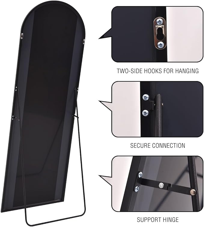 ITSRG Full Length Mirror with Stand, 34"x76" Floor Mirror Freestanding, Arched Wall Mirror, Oversized Mirror Full Length, Black Arch Mirror Full Length, Wall Mounted Mirror for Bedroom(Black)