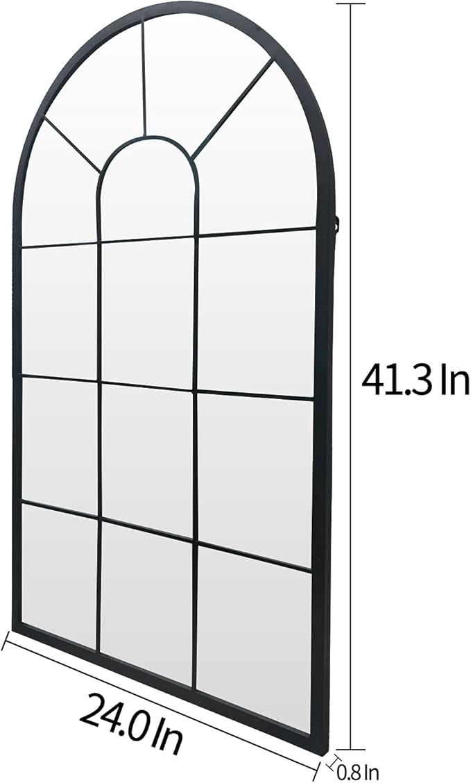 HQiJun Wall Mirror Window Decorative Mirrors Arched Farmhouse for Living Room Bedroom Entryway Bathroom Vanity (Black,41.3”x 24” x1”)