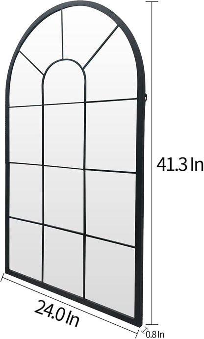 HQiJun Wall Mirror Window Decorative Mirrors Arched Farmhouse for Living Room Bedroom Entryway Bathroom Vanity (Black,41.3”x 24” x1”)