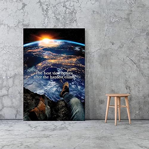 Framed Inspirational Office Canvas Wall Art The Best View Comes After The Hardest Climb Motivational Success Quotes Inspirational Motivational Poster and Prints Canvas Painting Ready to Hang-24"Wx36"H