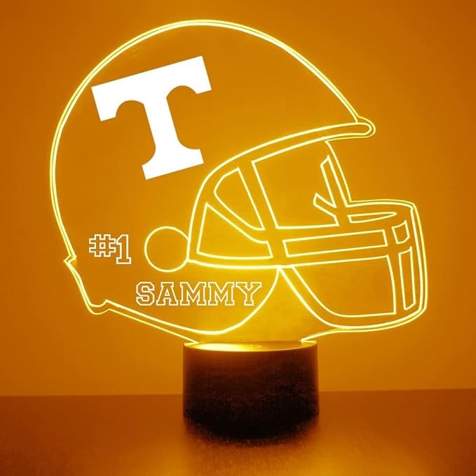Custom University of Tennessee Football Helmet LED Sign Night Light Lamp with Remote, Personalized Text, Officially Licensed from the CLC by Mirror Magic Gifts, Made in the USA - 1
